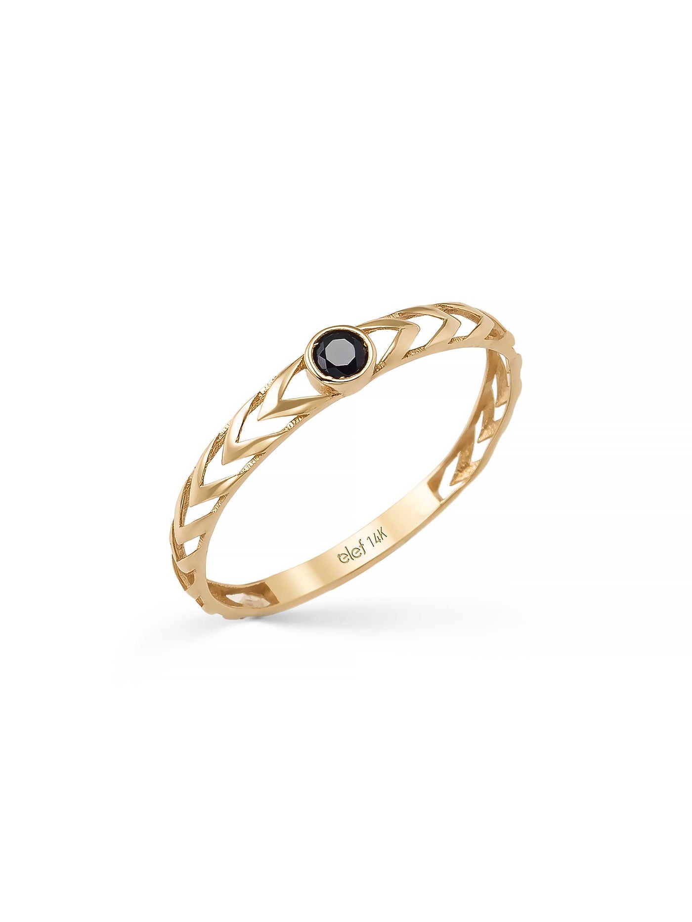 Black Stone Chevron Patterned Ring in 14K Gold by Elef Jewelry