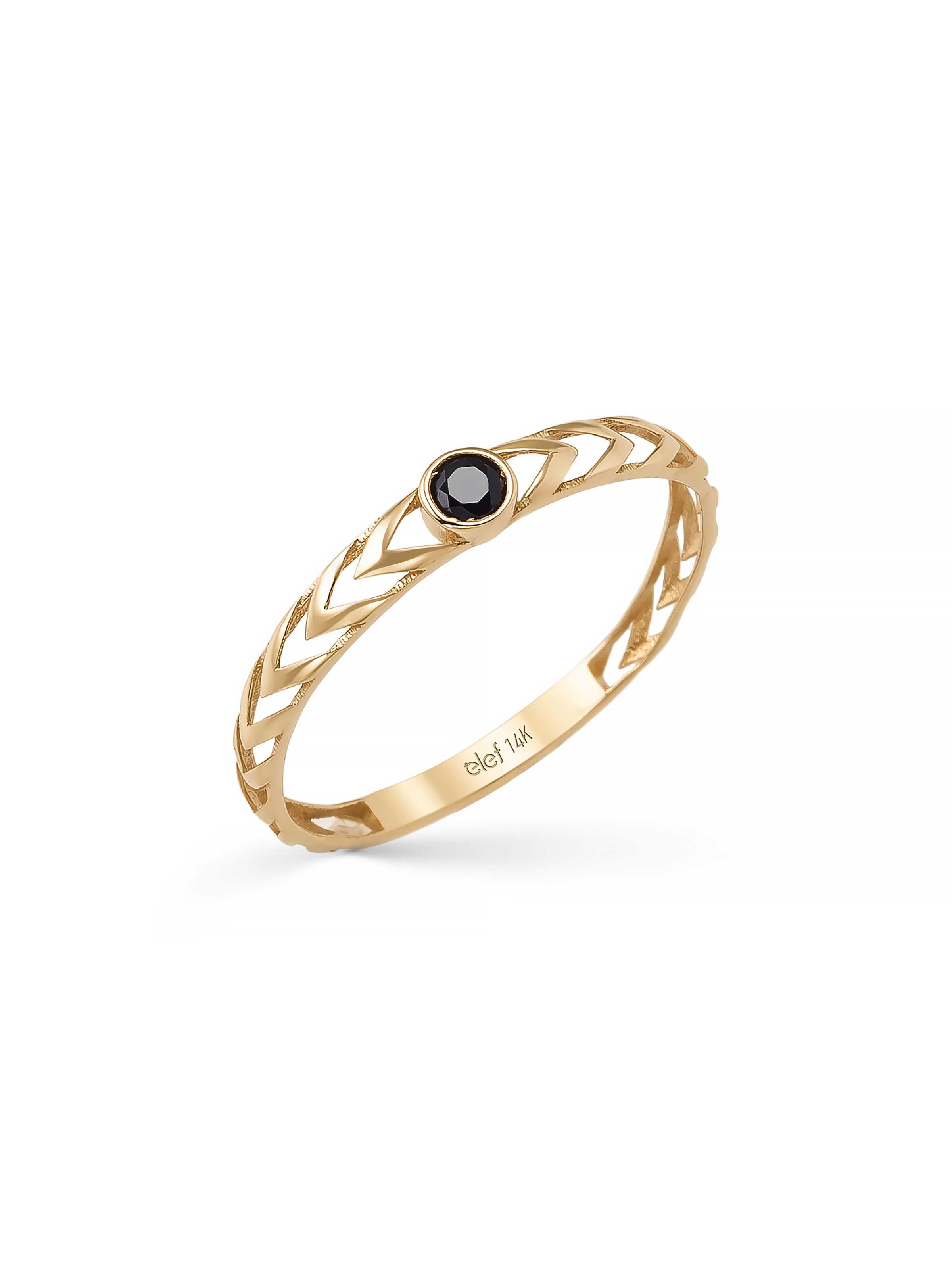 Black Stone Chevron Patterned Ring in 14K Gold by Elef Jewelry