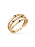 Black Stone Three Row Ring in 14K Gold by Elef Jewelry