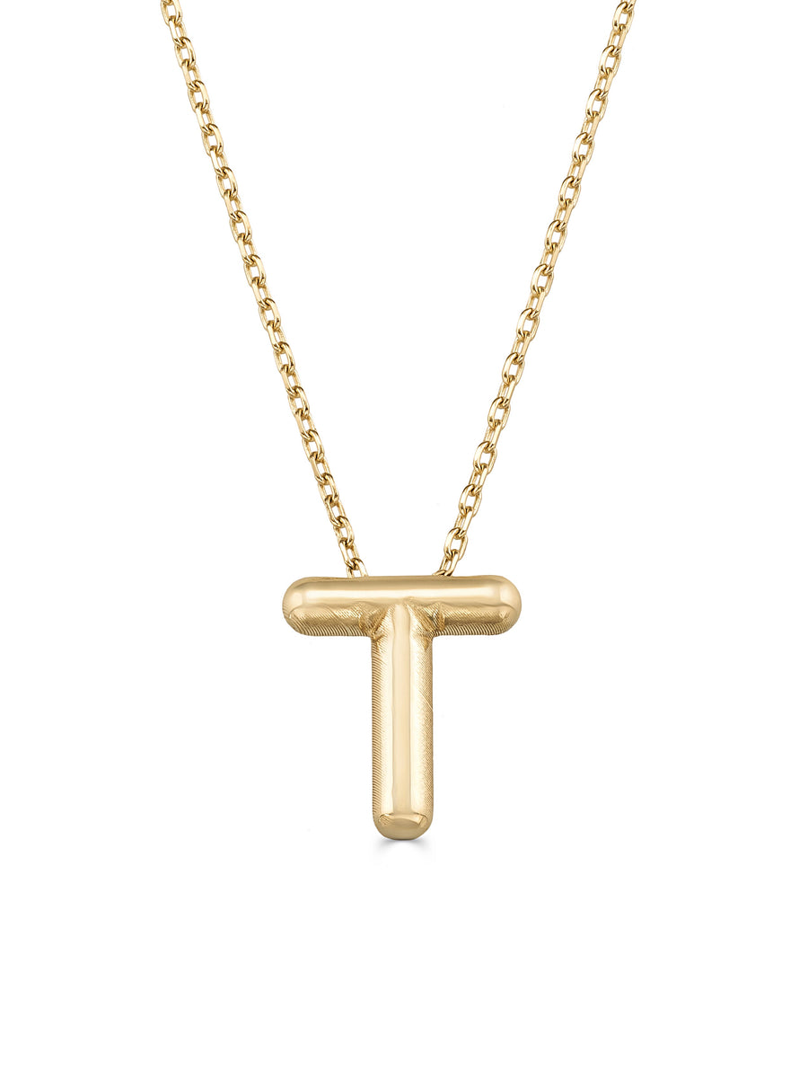 Letter T Classic Initial Necklace in 14K Gold