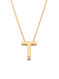Letter T Stone Initial Necklace in 14K Gold by Elef Jewelry
