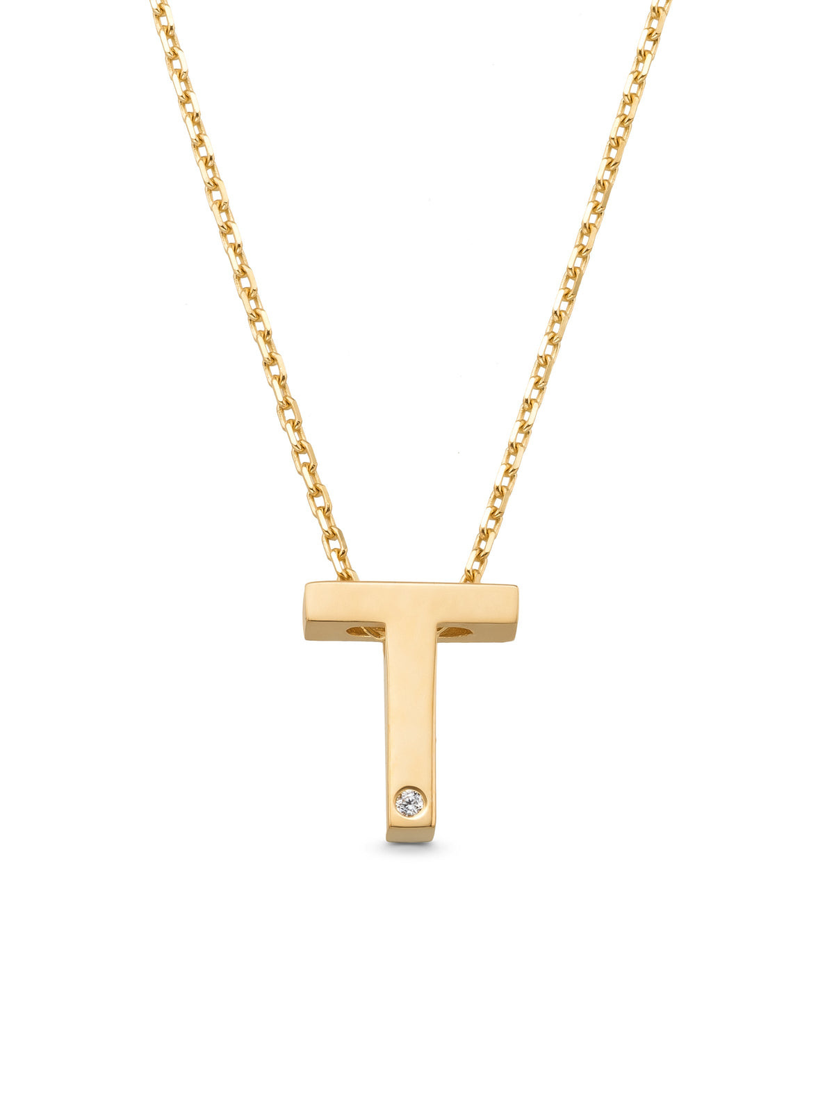 Letter T Stone Initial Necklace in 14K Gold by Elef Jewelry