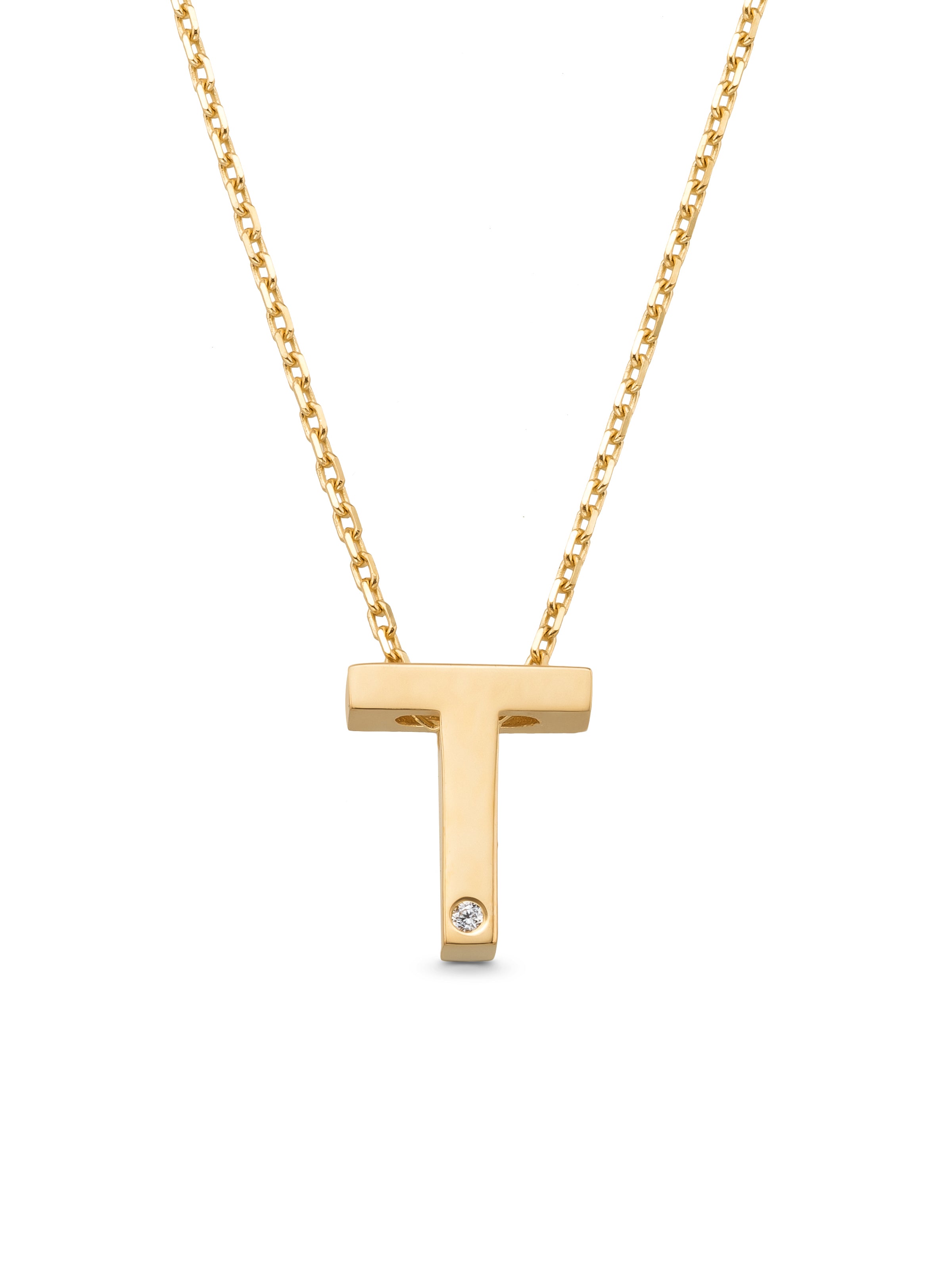 Letter T Stone Initial Necklace in 14K Gold by Elef Jewelry
