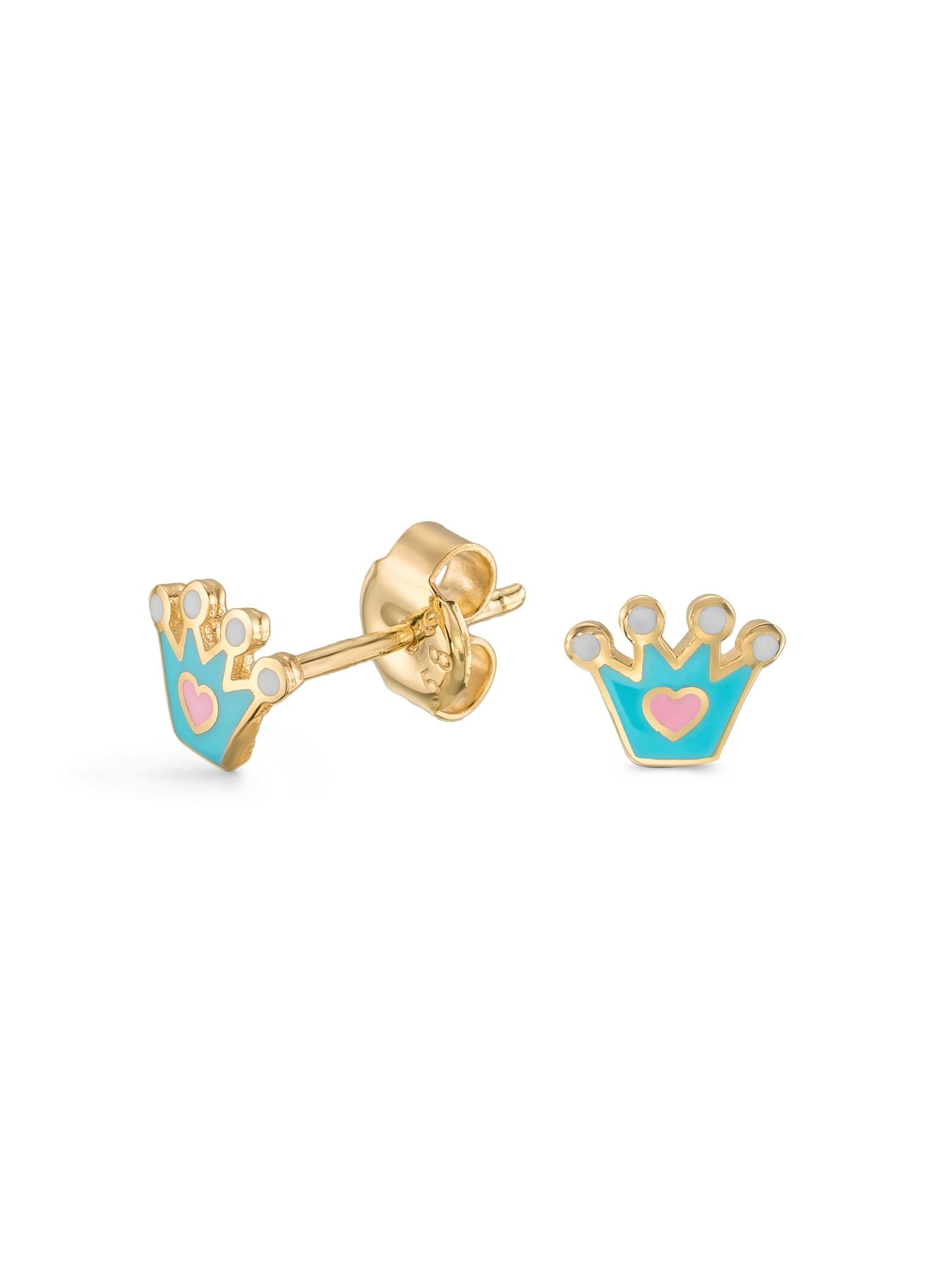 Crown Enamel Kids Earrings in 14K Gold by Elef Jewelry