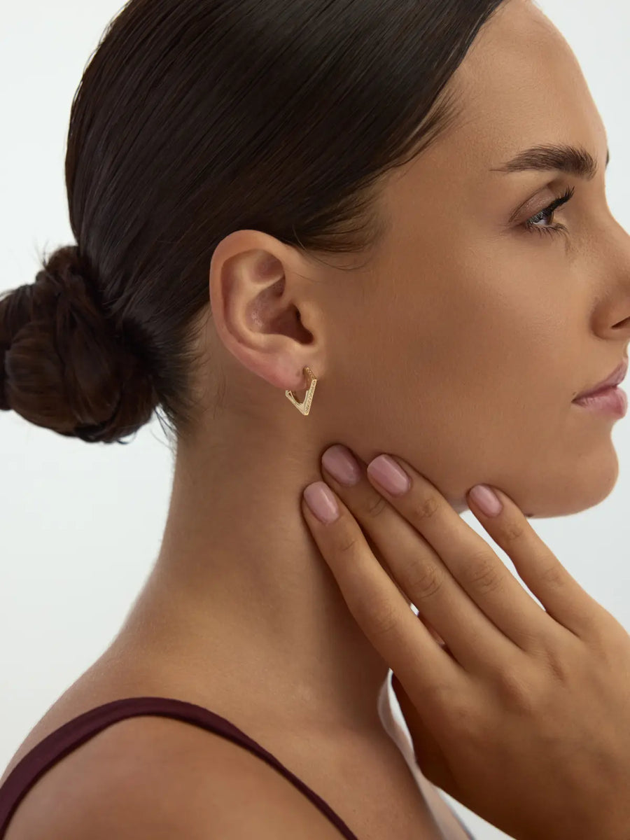 Stone Accents Geometric Form Earrings in 14K Gold