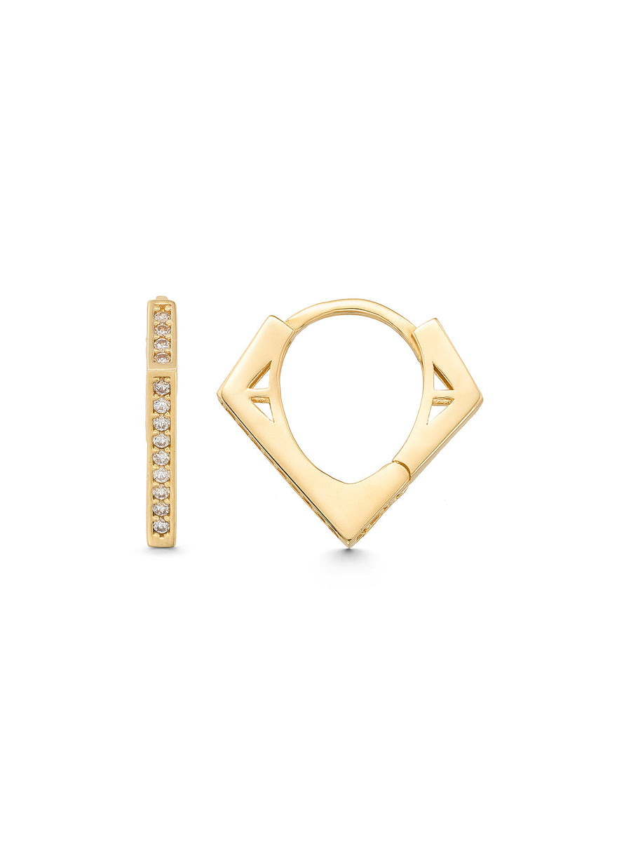 Stone Accents Geometric Form Earrings in 14K Gold