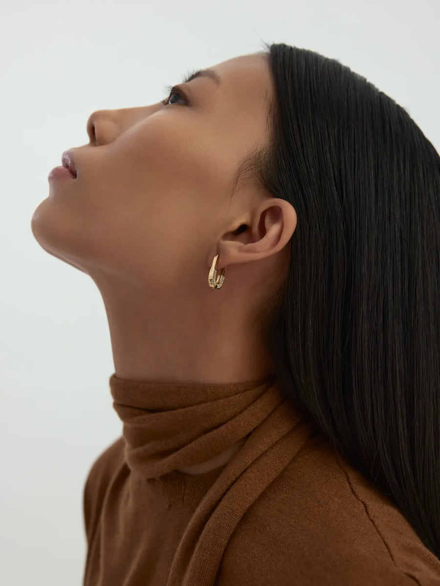 Stone Accents Oval Earrings in 14K Gold