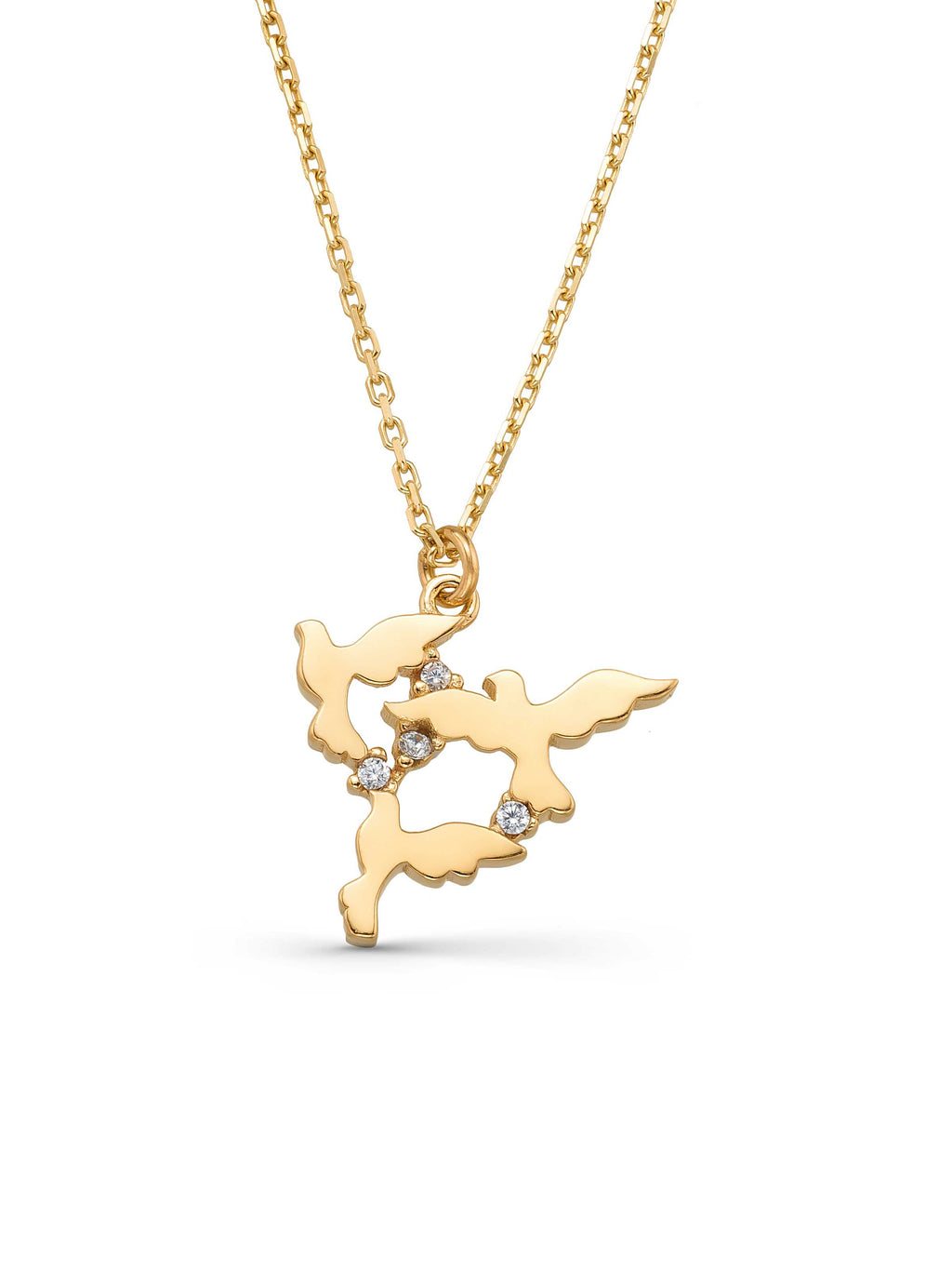 Stone Accents Flying Birds Necklace in 14K Gold by Elef Jewelry