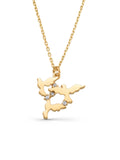 Stone Accents Flying Birds Necklace in 14K Gold by Elef Jewelry