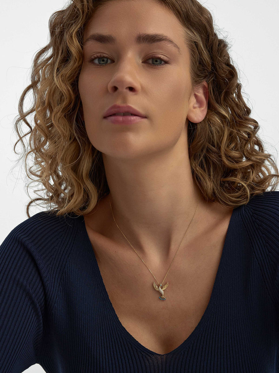 Stone Anka Bird Necklace in 14K Gold