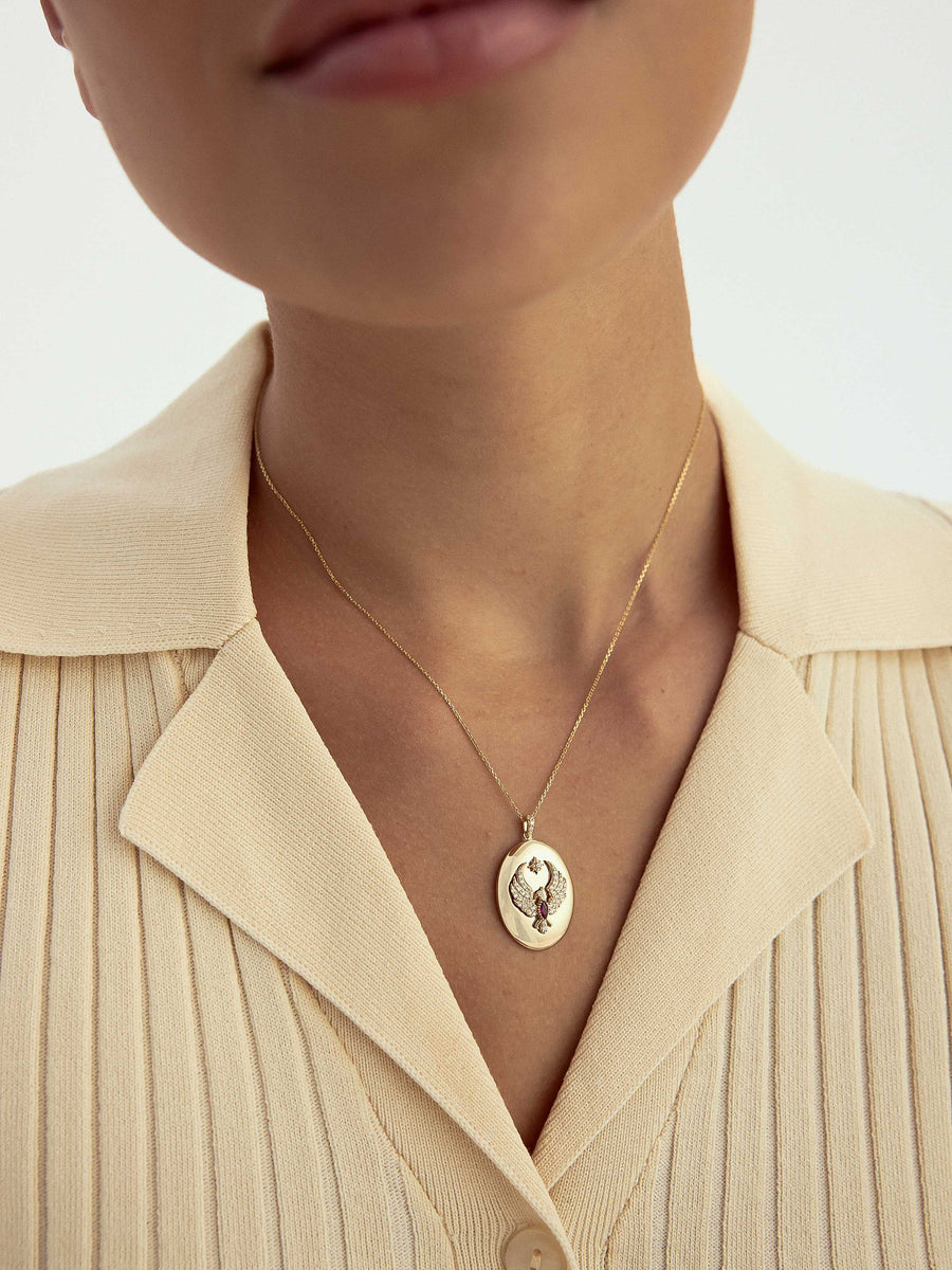 Stone Anka Disc Design Necklace in 14K Gold