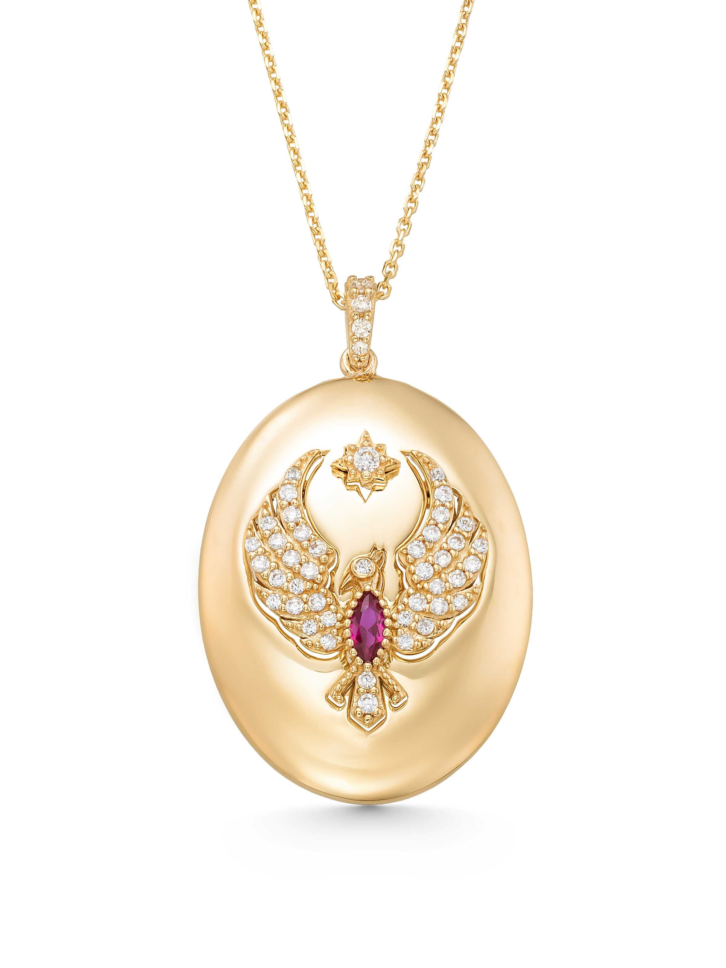 Stone Anka Disc Design Necklace in 14K Gold by Elef Jewelry