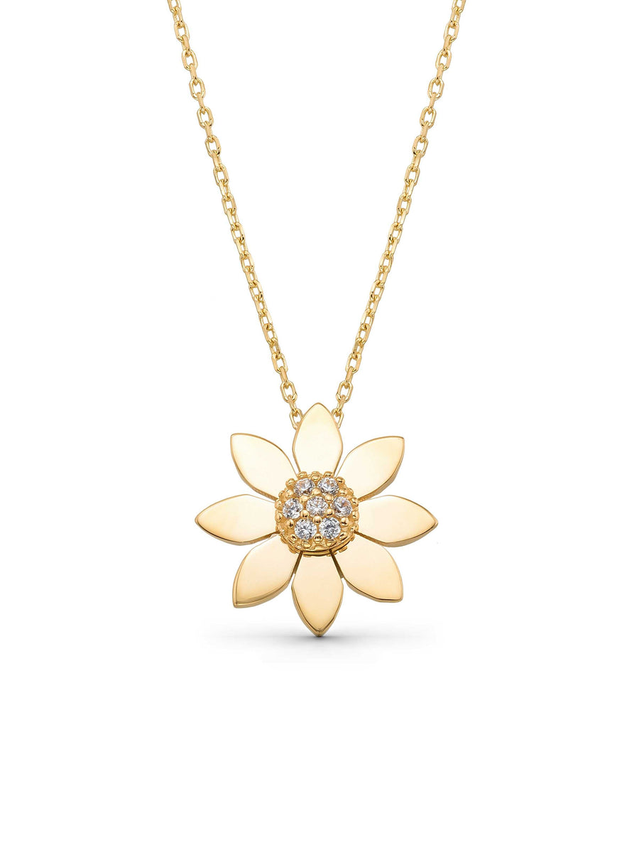 Stone Flower Design Necklace in 14K Gold