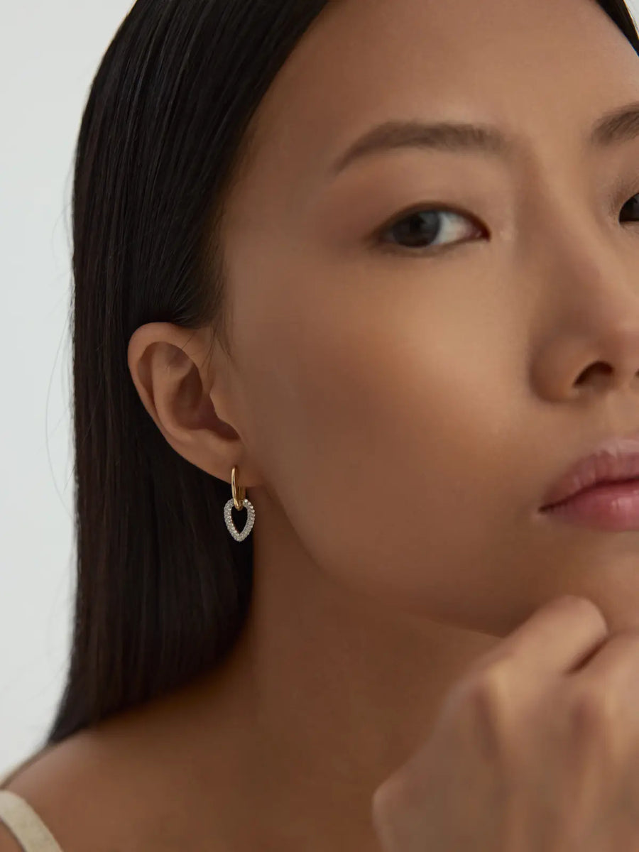Stone Drop Hoop Earrings in 14K Gold