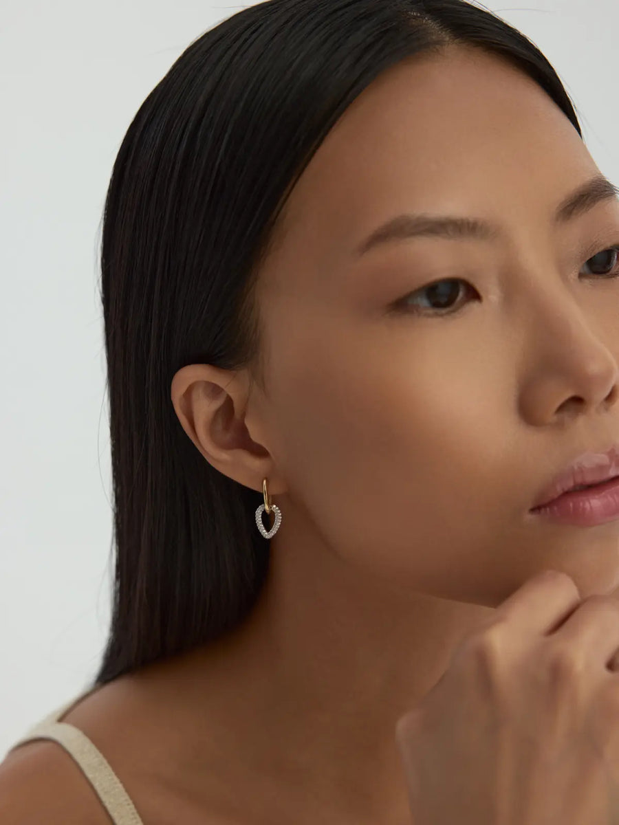 Stone Drop Hoop Earrings in 14K Gold