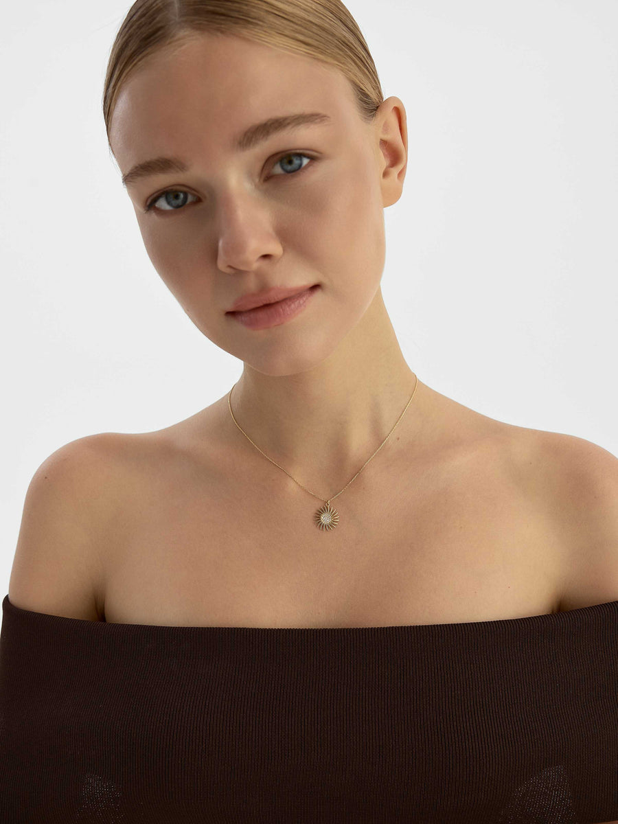 Stone Sun Necklace in 14K Gold