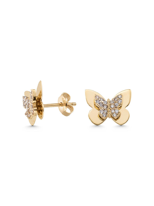 Butterfly Earrings With Stone Accents in 14K Gold by Elef Jewelry