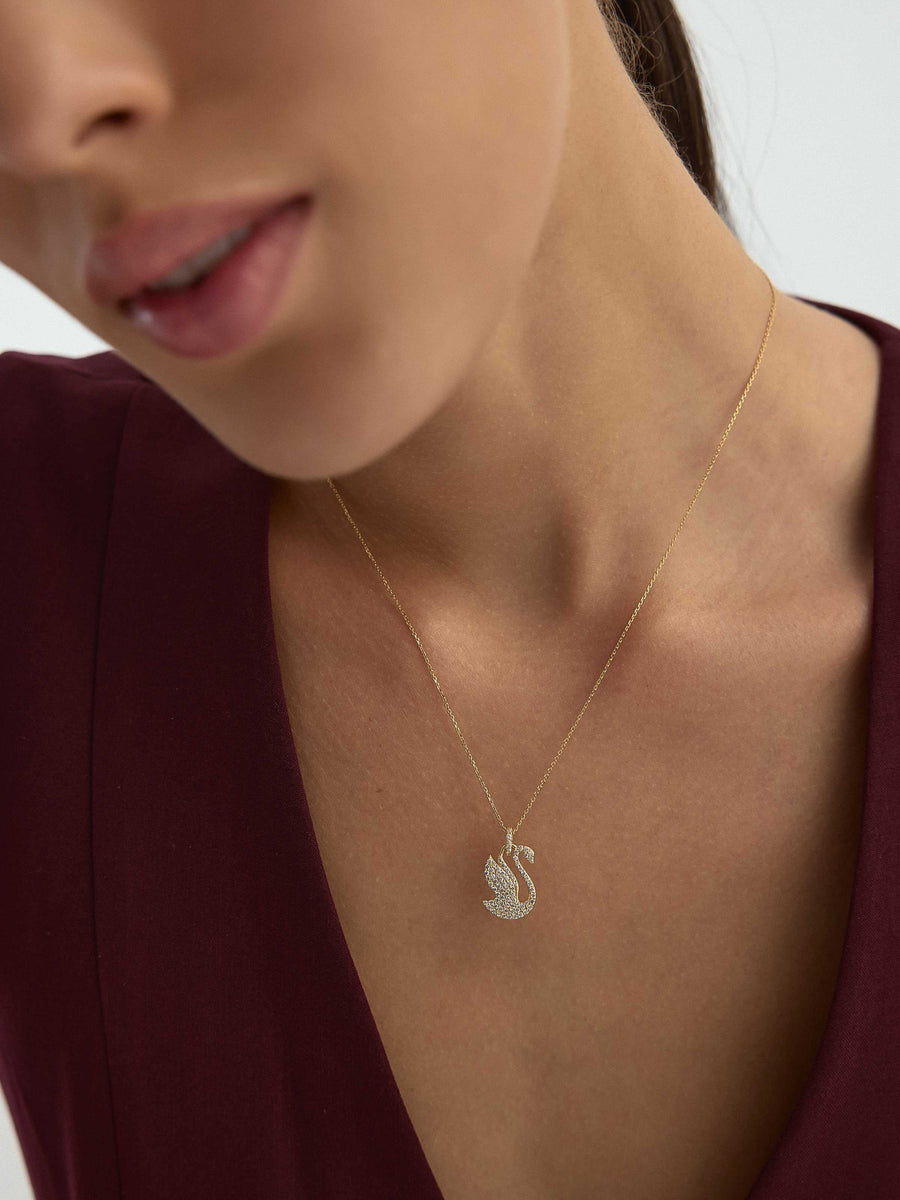 Stone Swan Necklace in 14K Gold