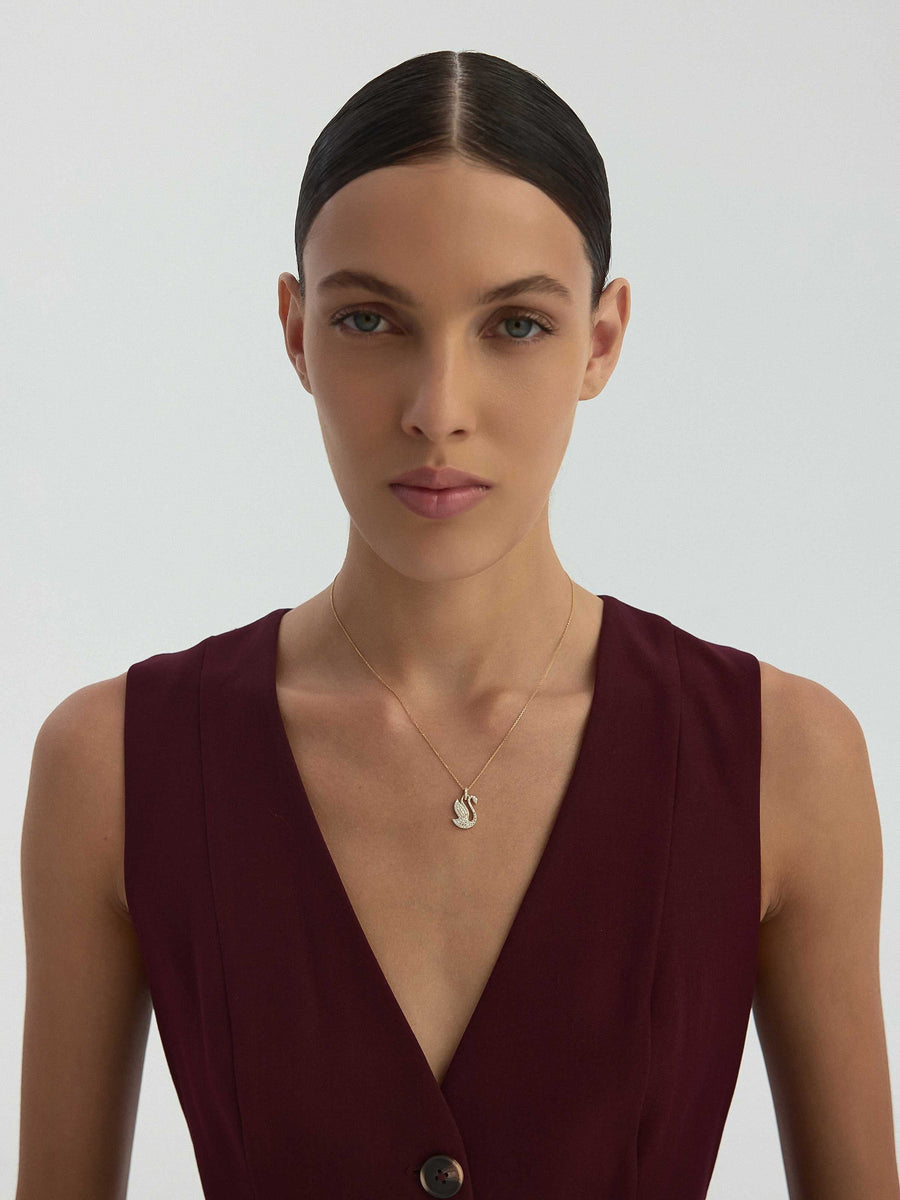 Stone Swan Necklace in 14K Gold