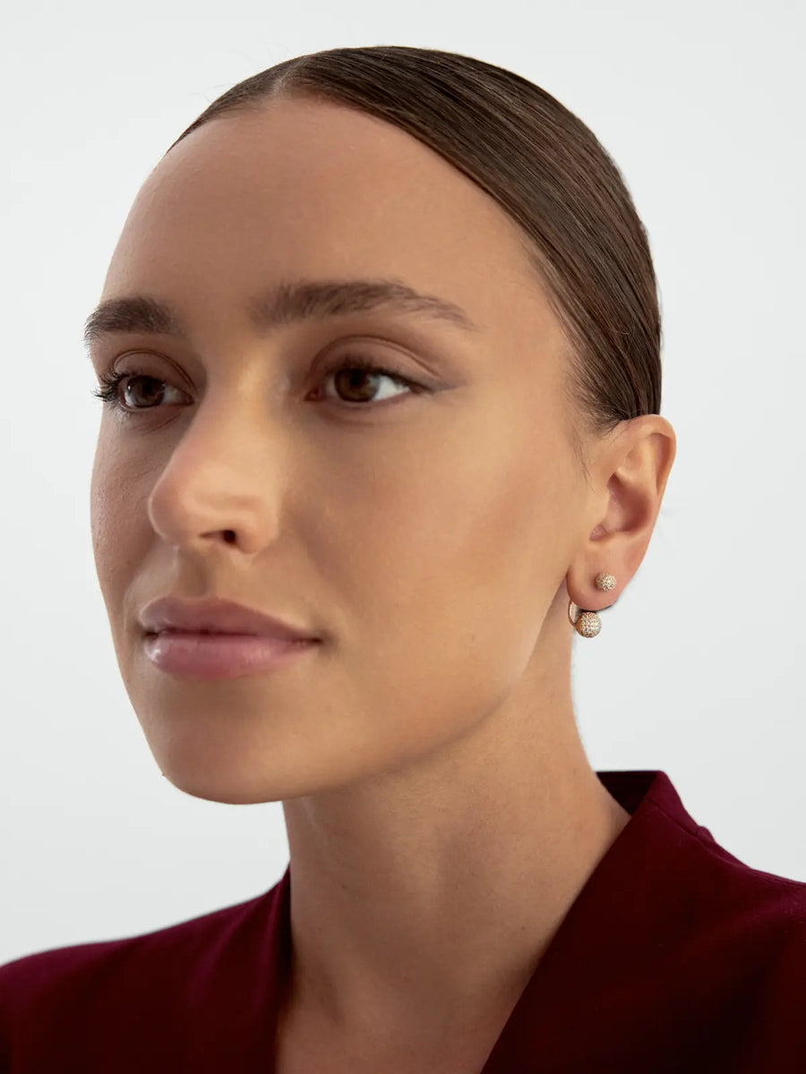 Sphere Charm Drop Earrings With Stone Accents in 14K Gold