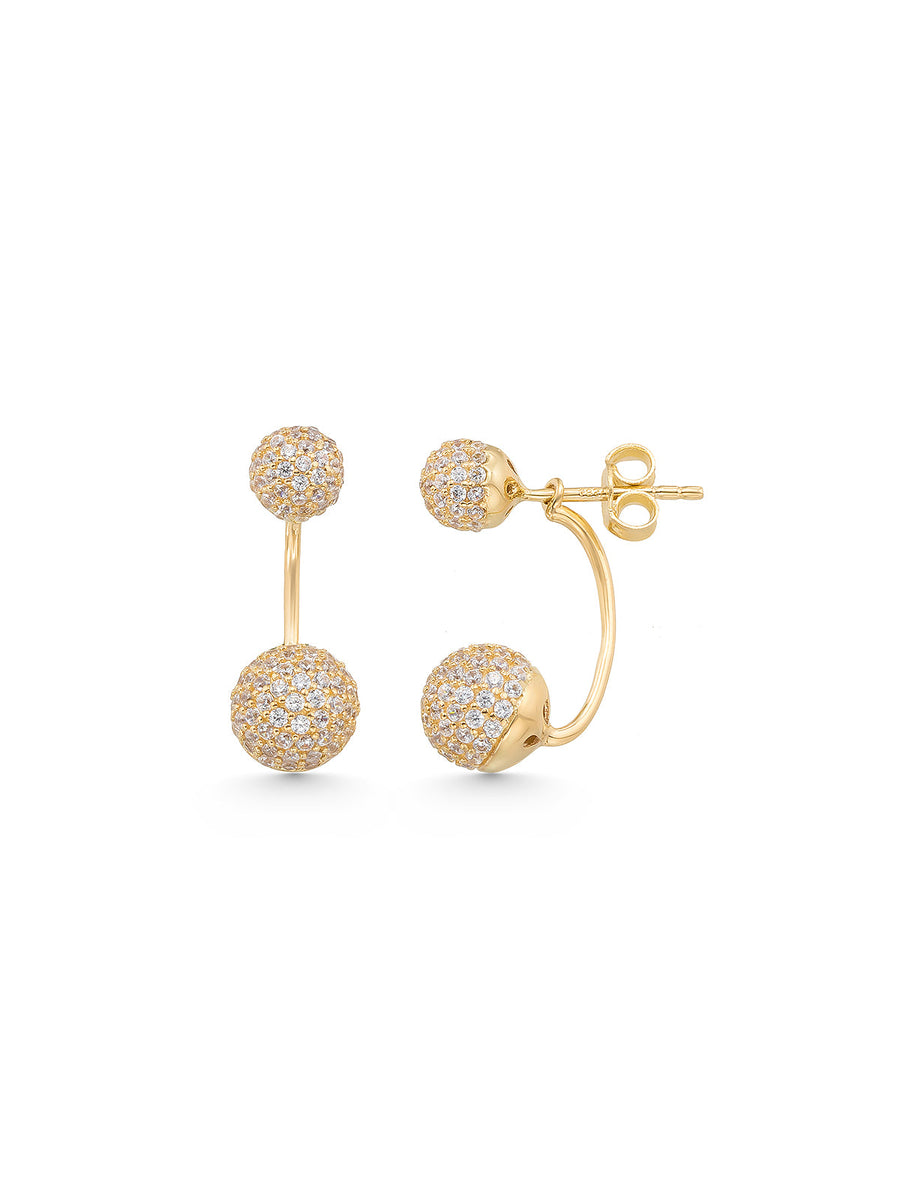 Sphere Charm Drop Earrings With Stone Accents in 14K Gold