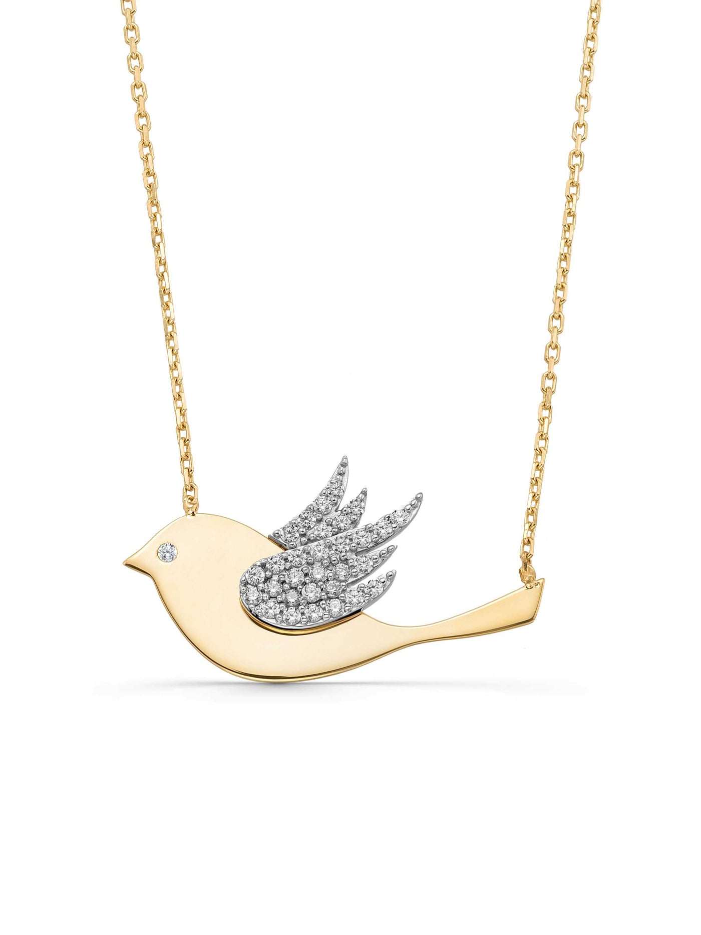 Stone Bird Necklace in 14K Gold by Elef Jewelry