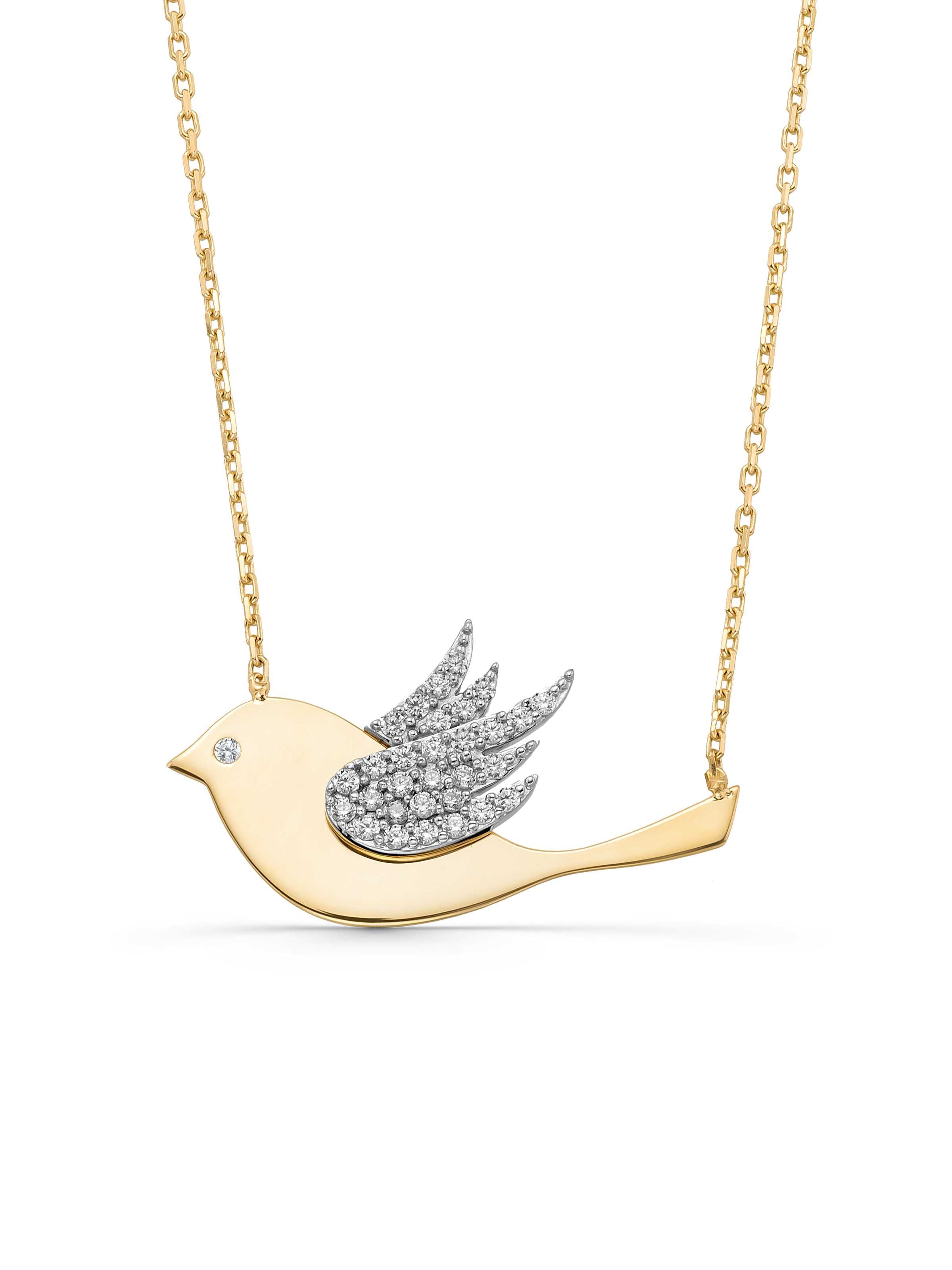 Stone Bird Necklace in 14K Gold by Elef Jewelry