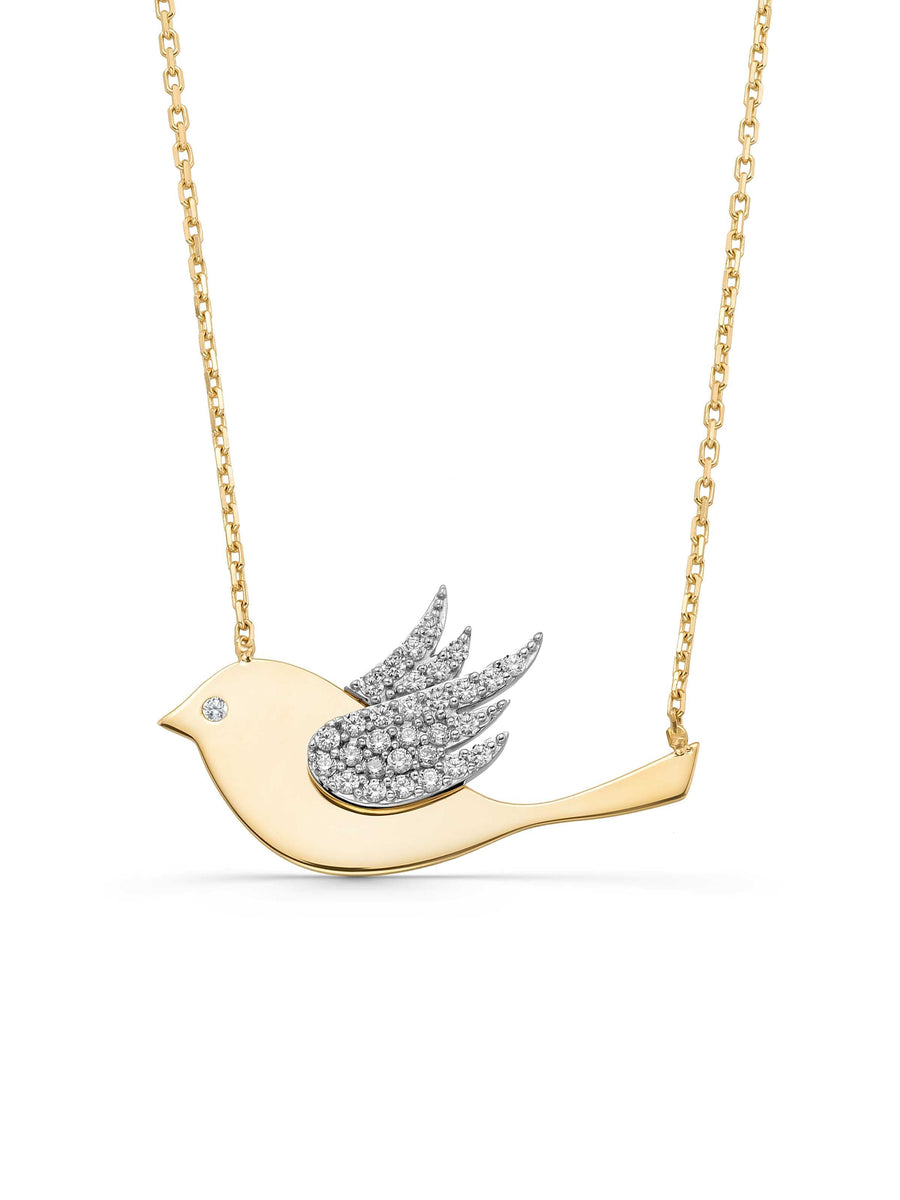 Stone Bird Necklace in 14K Gold