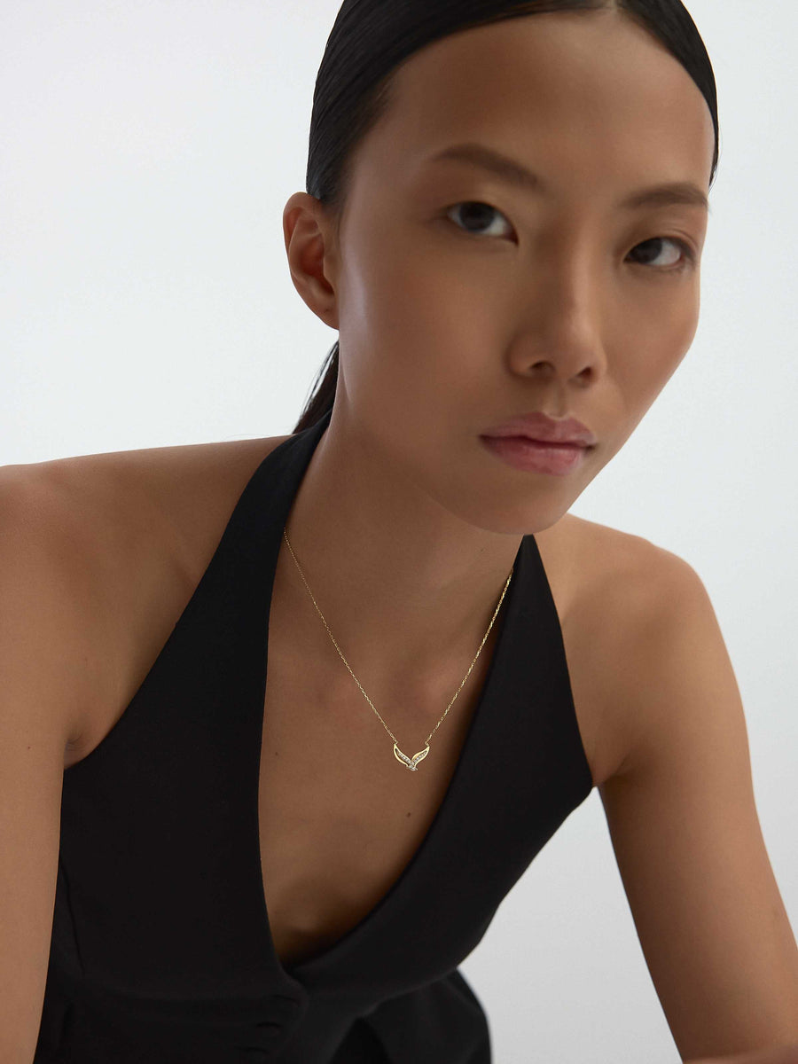 Stone Bird Necklace in 14K Gold