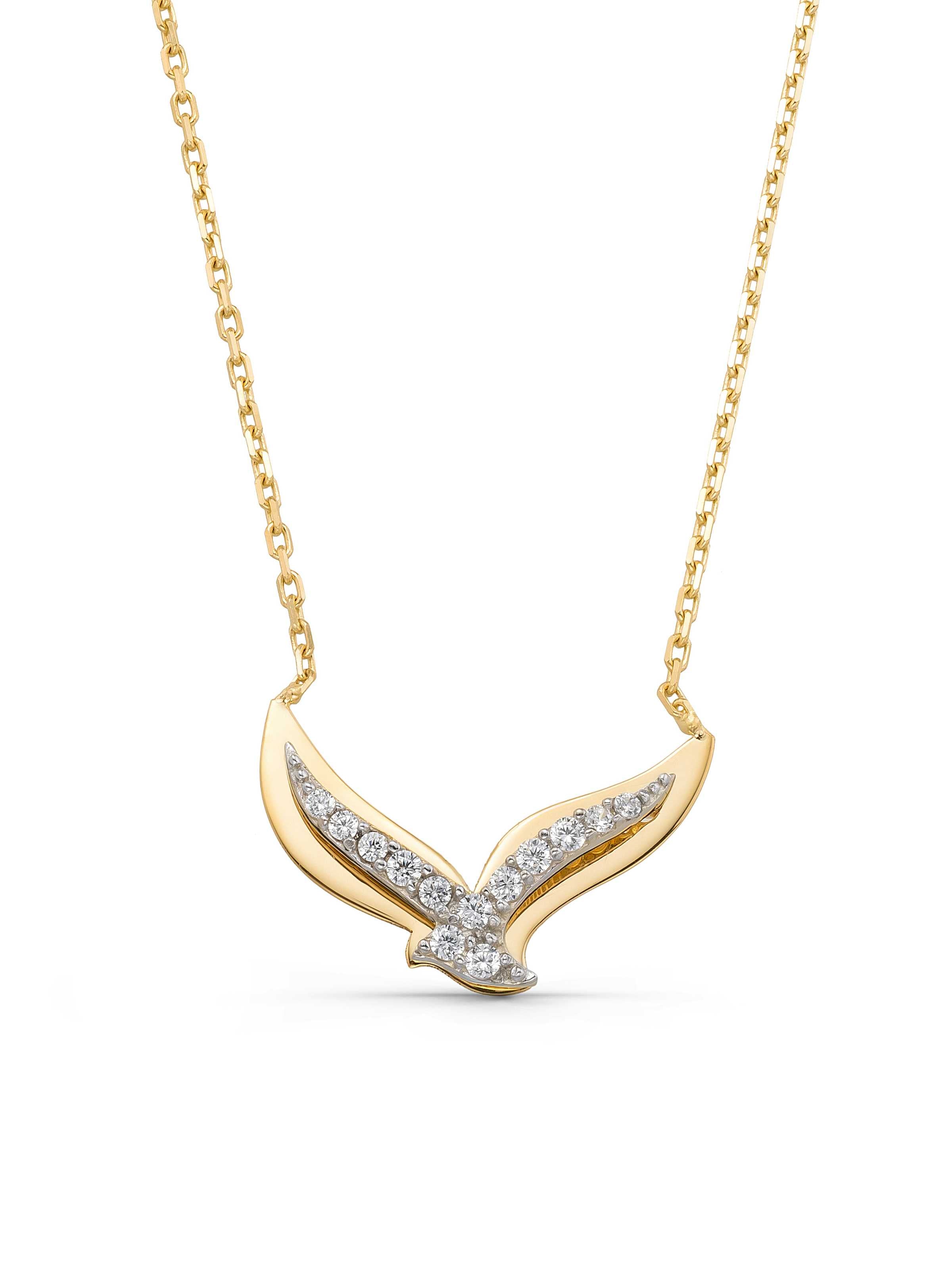 Stone Bird Necklace in 14K Gold by Elef Jewelry