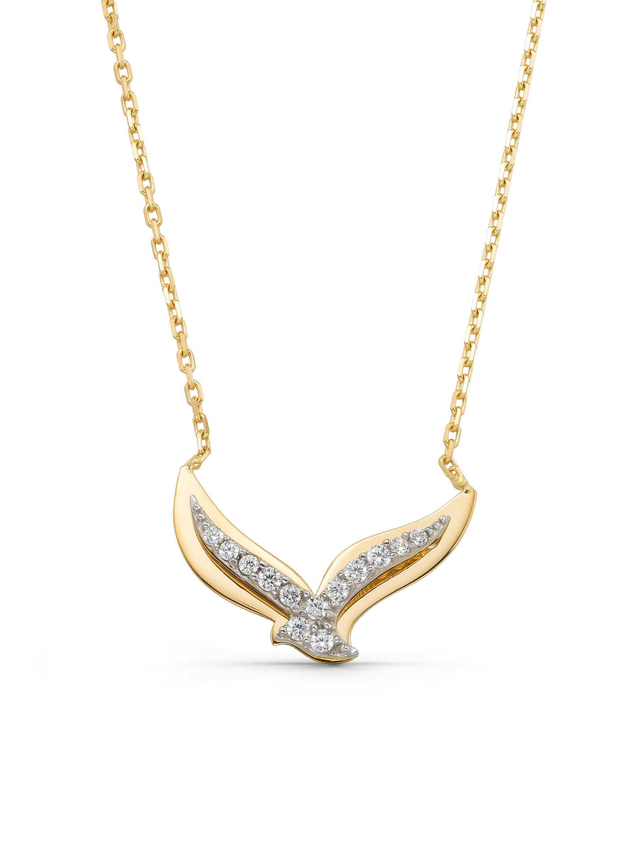 Stone Bird Necklace in 14K Gold
