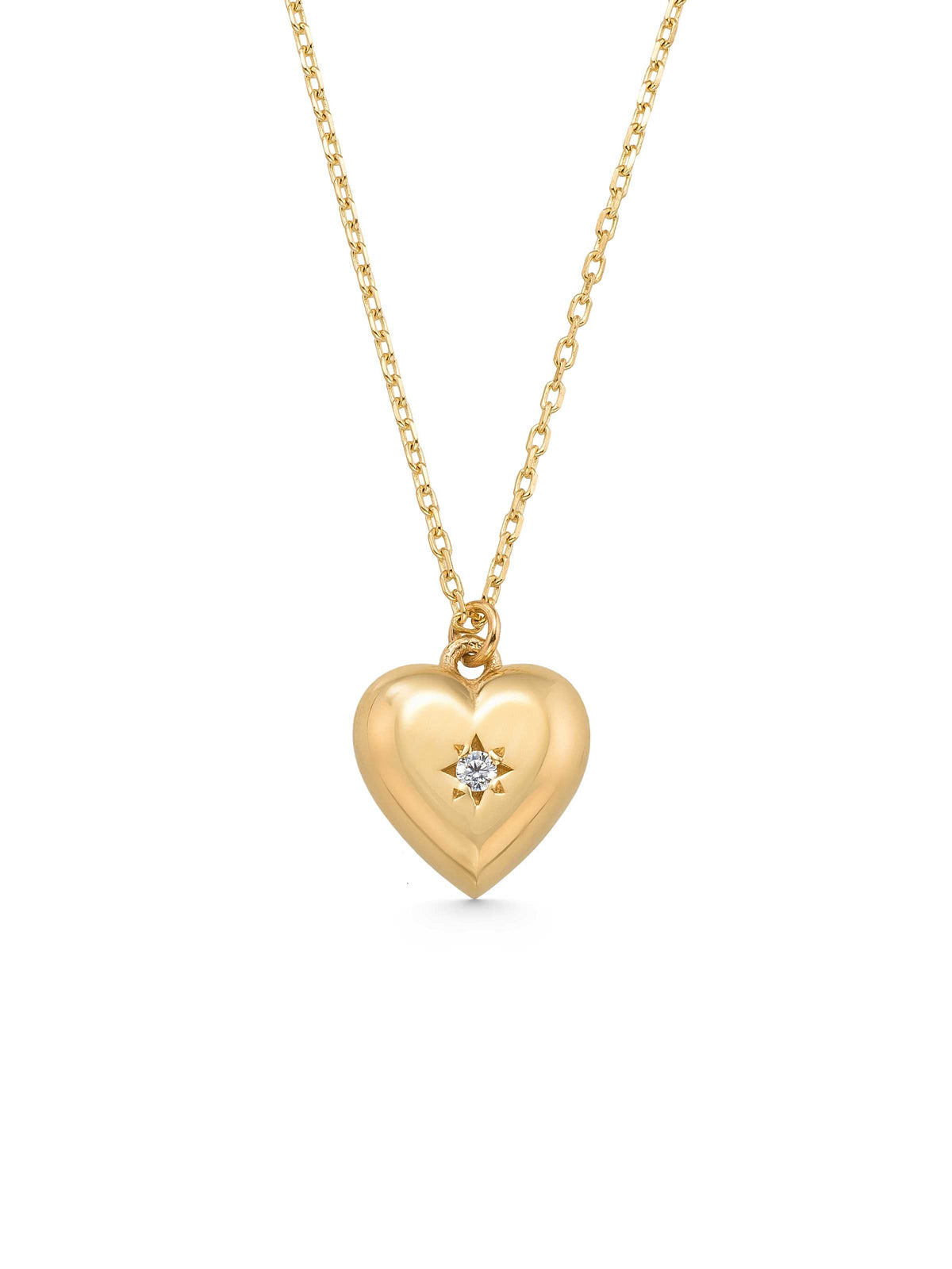 Stone Kutup Star Motif Heart Necklace in 14K Gold by Elef Jewelry