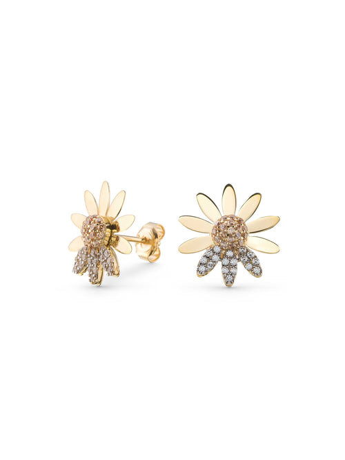 Daisy Earrings With Stone Accents in 14K Gold by Elef Jewelry