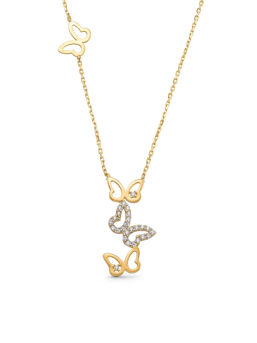 Stone Flying Butterflyler Necklace in 14K Gold
