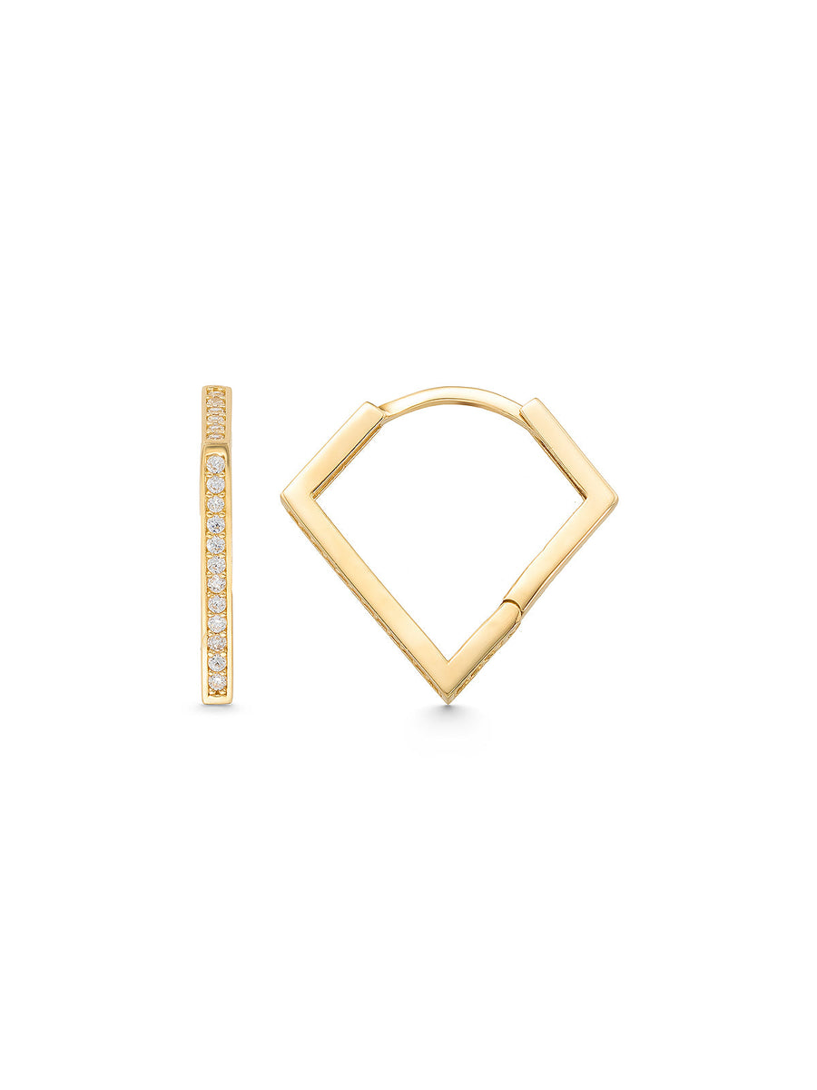 Stone V Form Earrings in 14K Gold