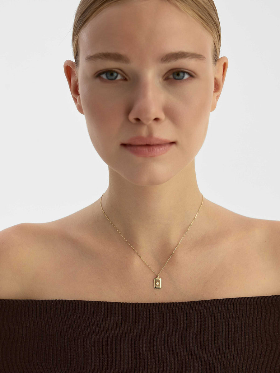 Stone Star Disc Necklace in 14K Gold