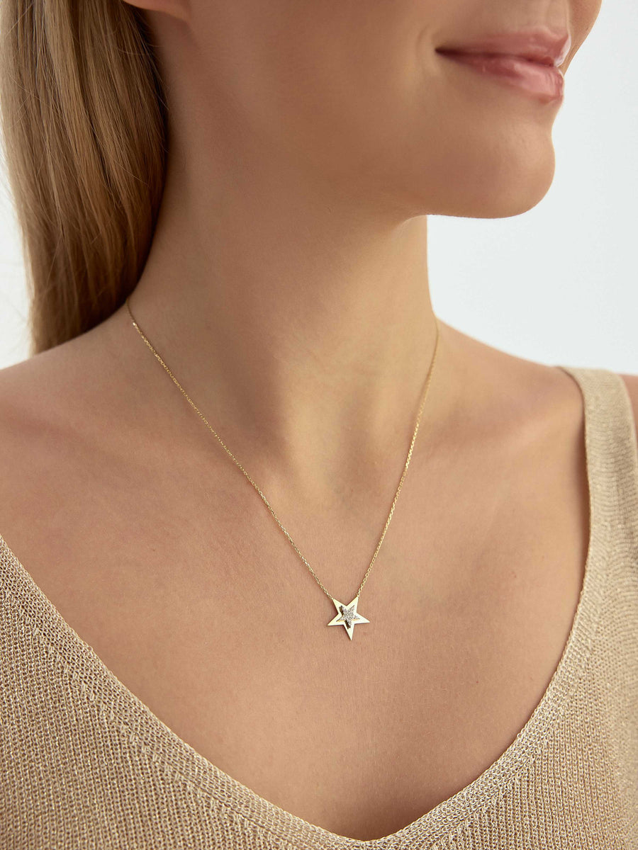 Stone Star Necklace in 14K Gold