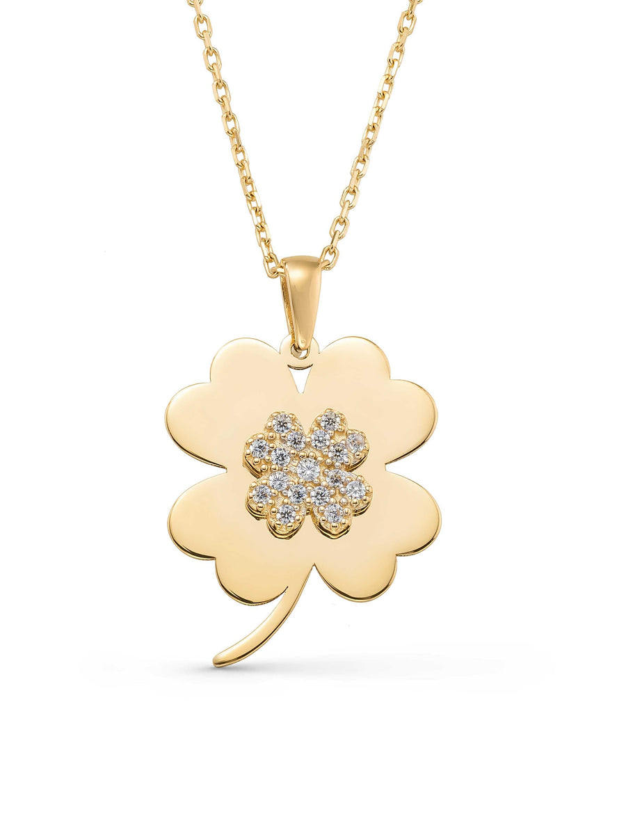 Stone Clover Necklace in 14K Gold