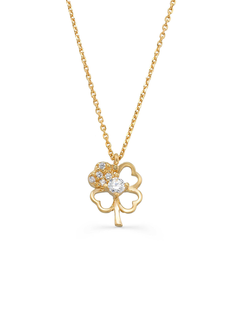 Stone Clover Necklace in 14K Gold