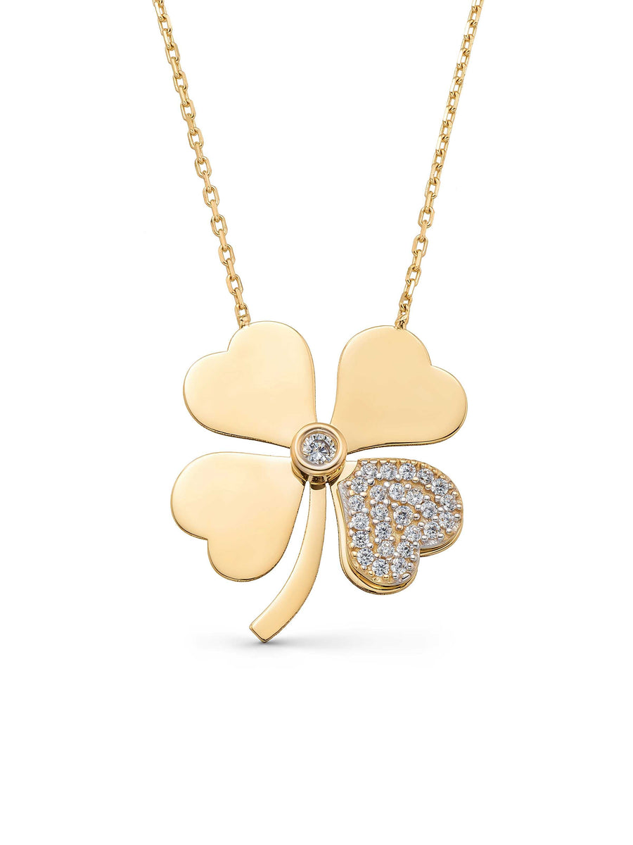 Stone Clover Necklace in 14K Gold