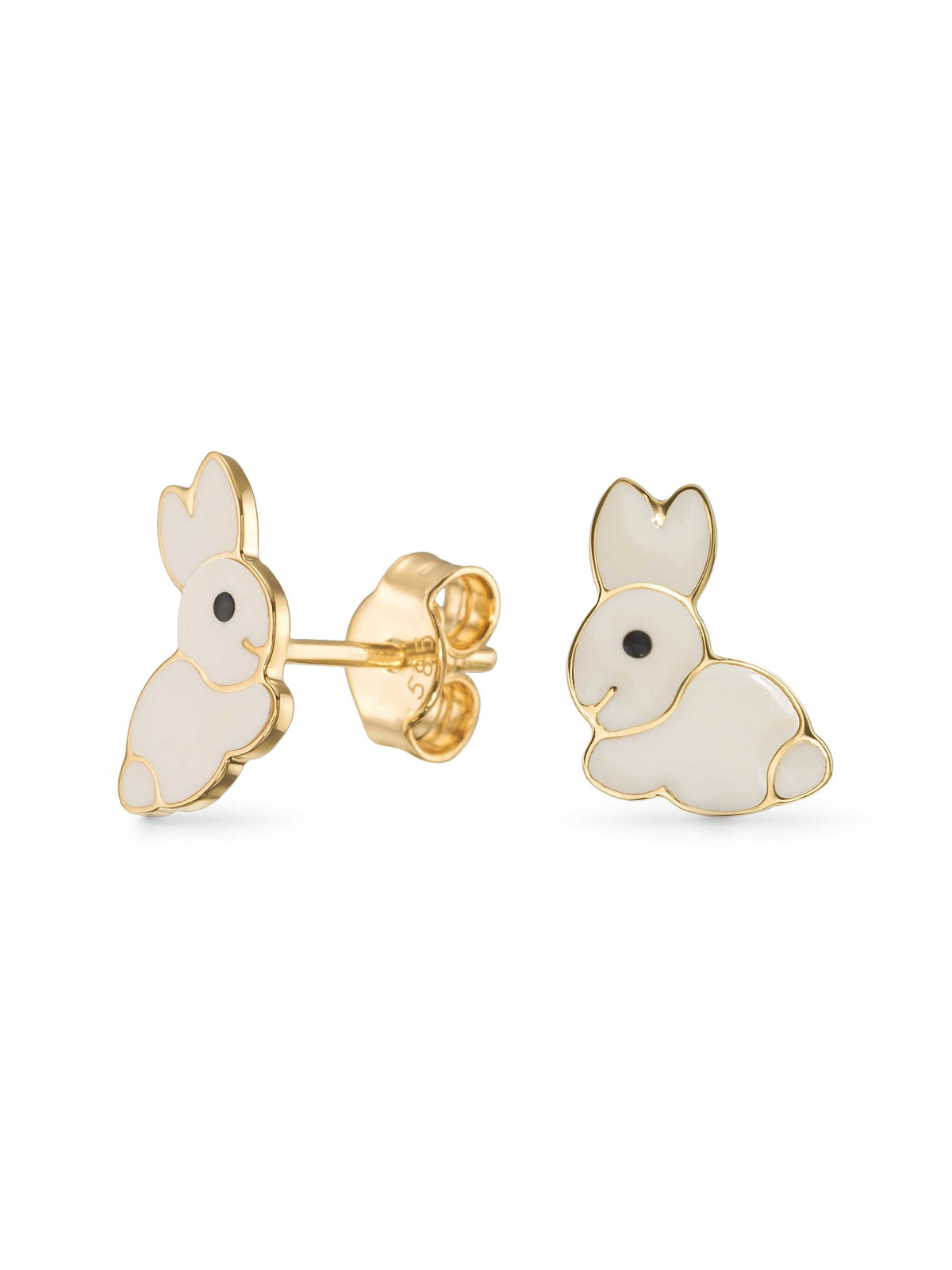 Rabbit Enamel Kids Earrings in 14K Gold by Elef Jewelry