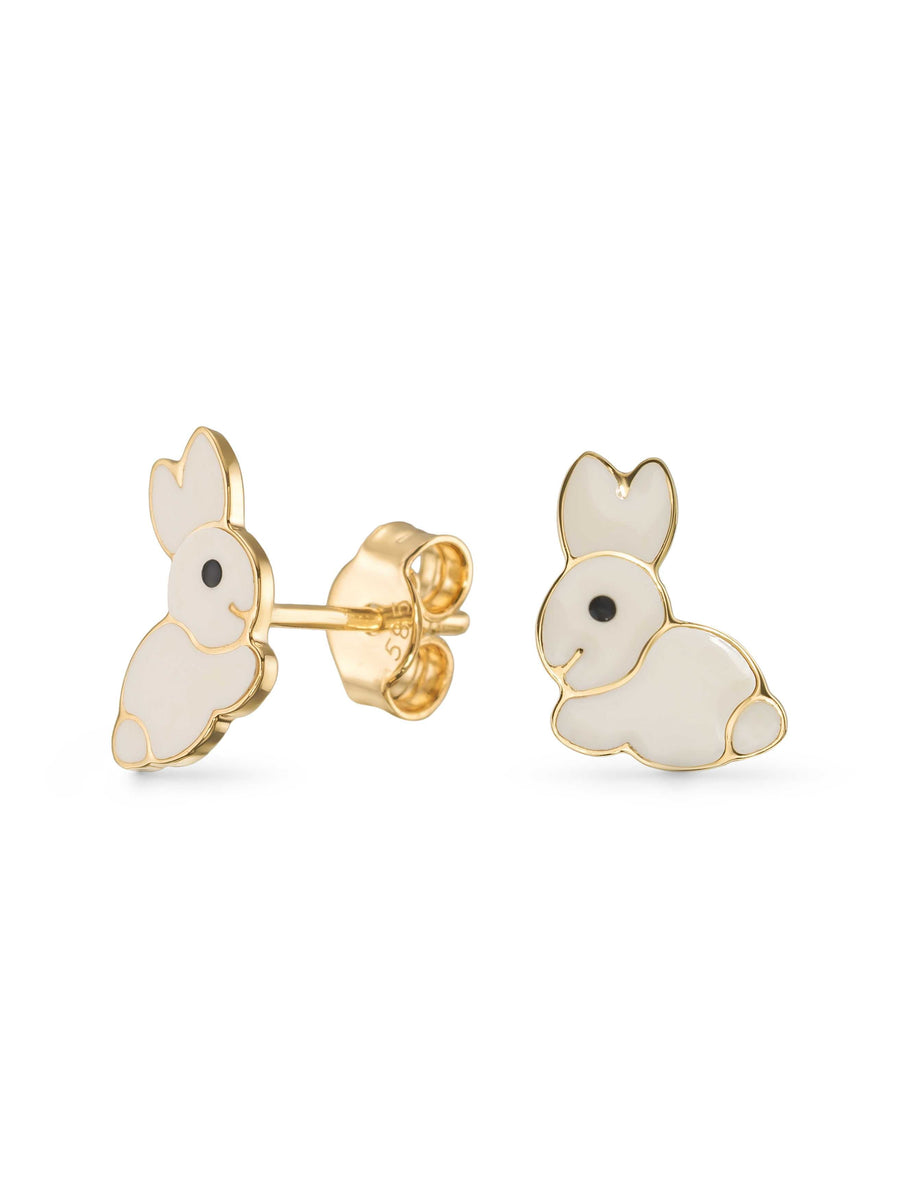 Rabbit Enamel Kids Earrings in 14K Gold