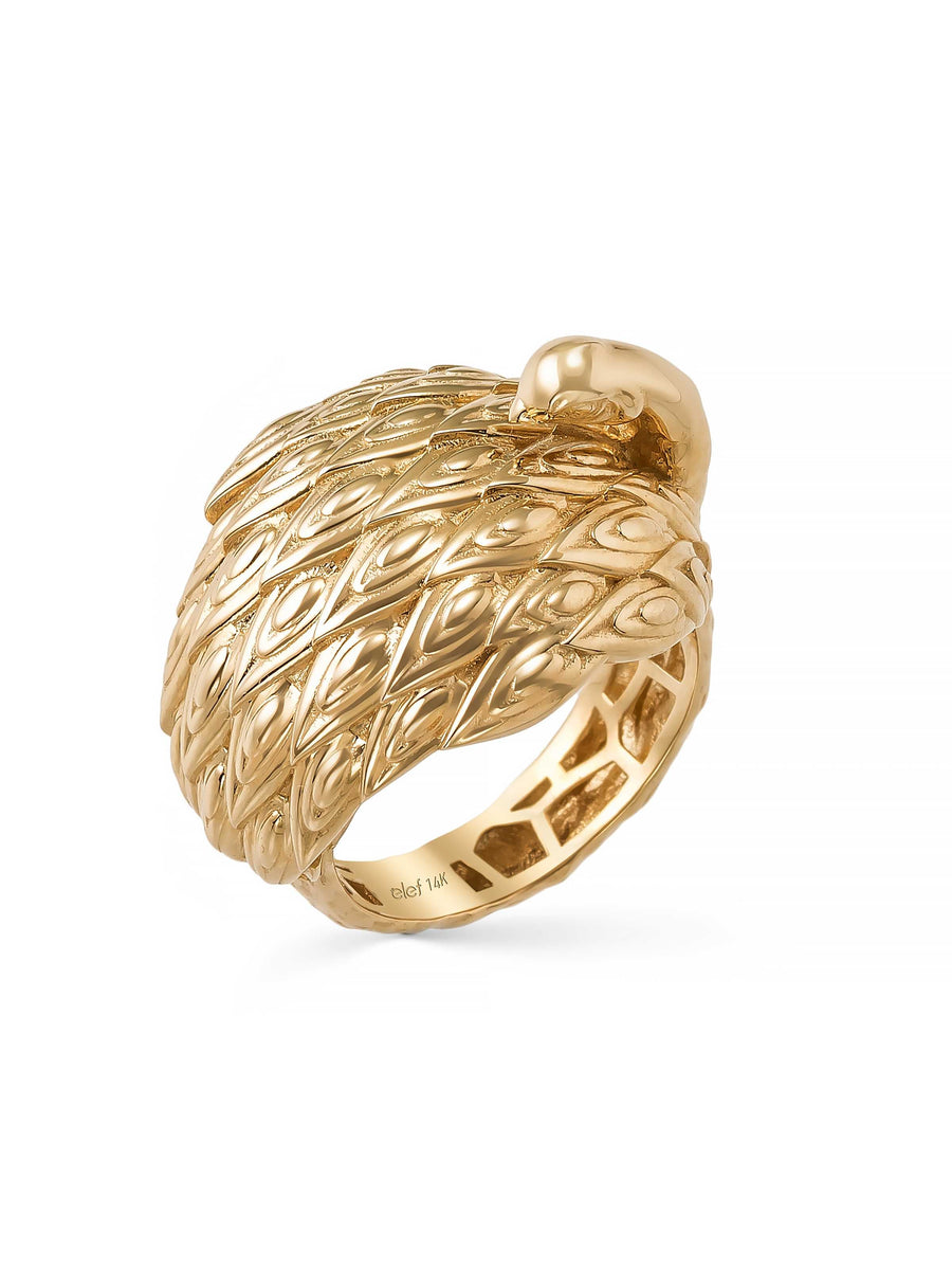 Peacock Relief Ring in 14K Gold