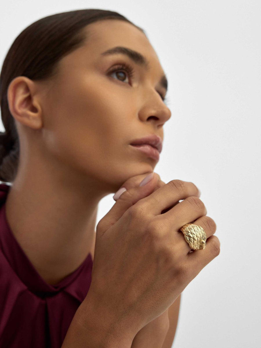 Peacock Relief Ring in 14K Gold