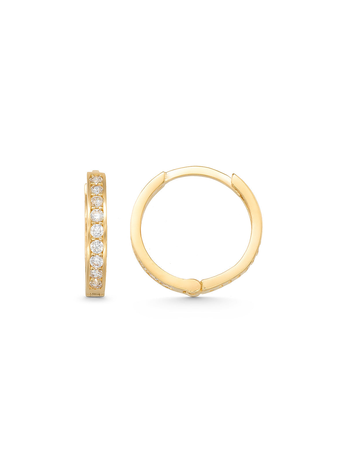 Single Stone-Set Slim Hoop Earrings in 14K Gold by Elef Jewelry