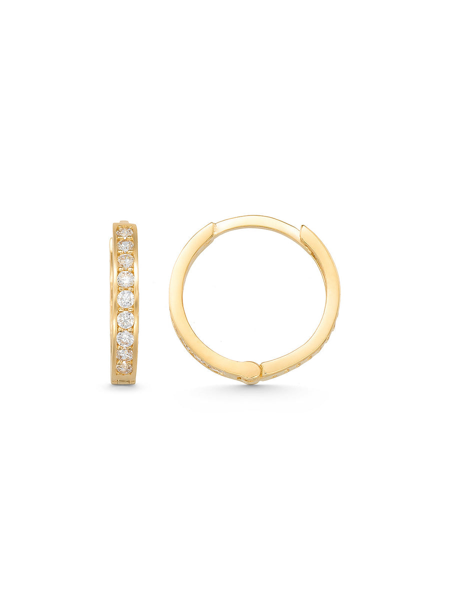 Single Stone-Set Slim Hoop Earrings in 14K Gold