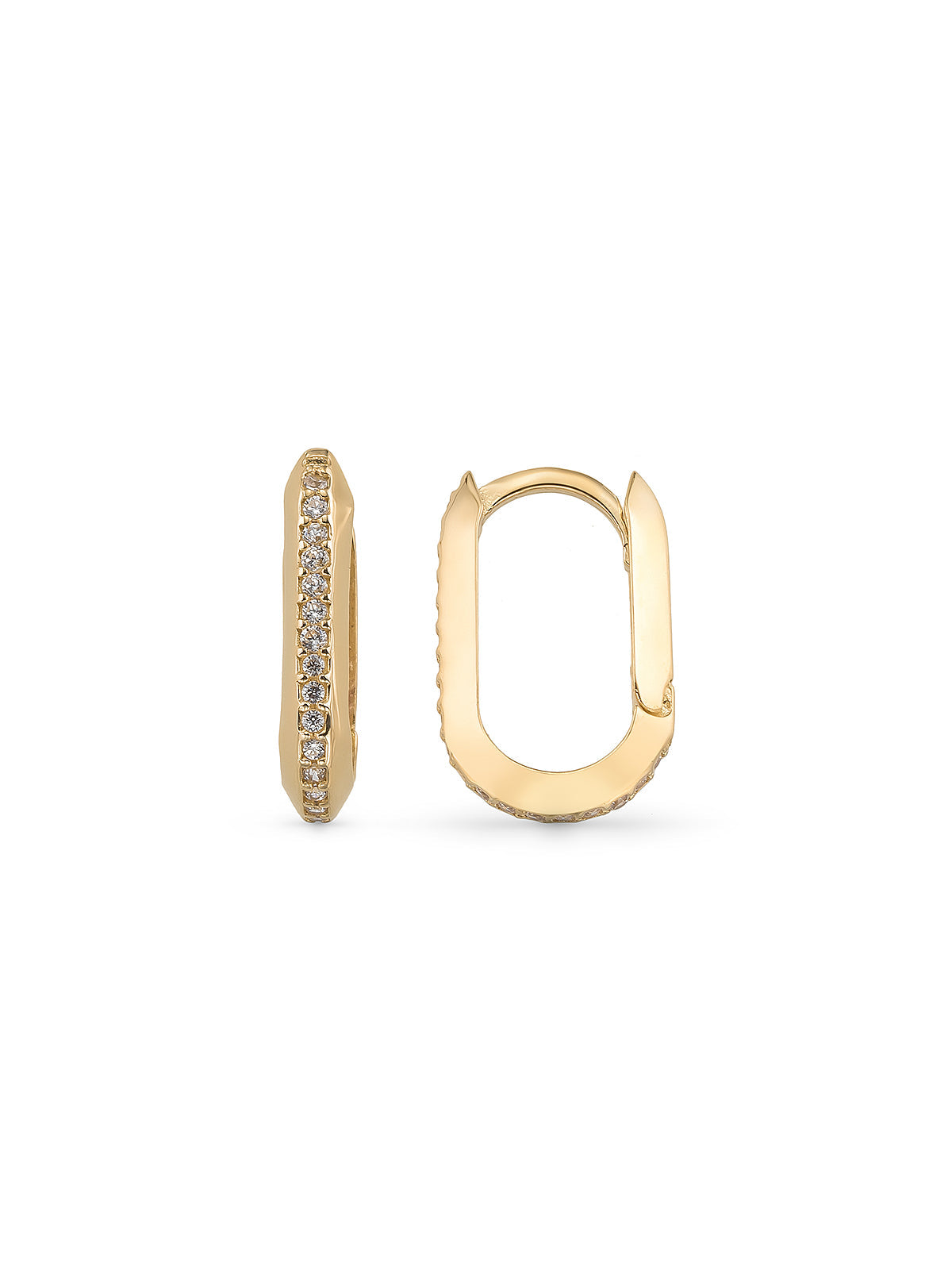 Single Stone-Set Oval Form Earrings in 14K Gold by Elef Jewelry