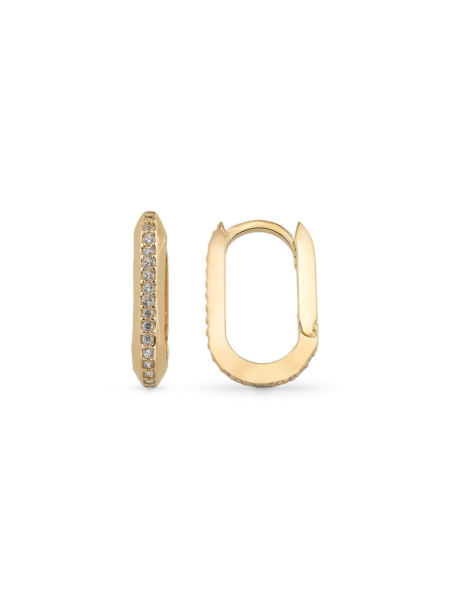 Single Stone-Set Oval Form Earrings in 14K Gold