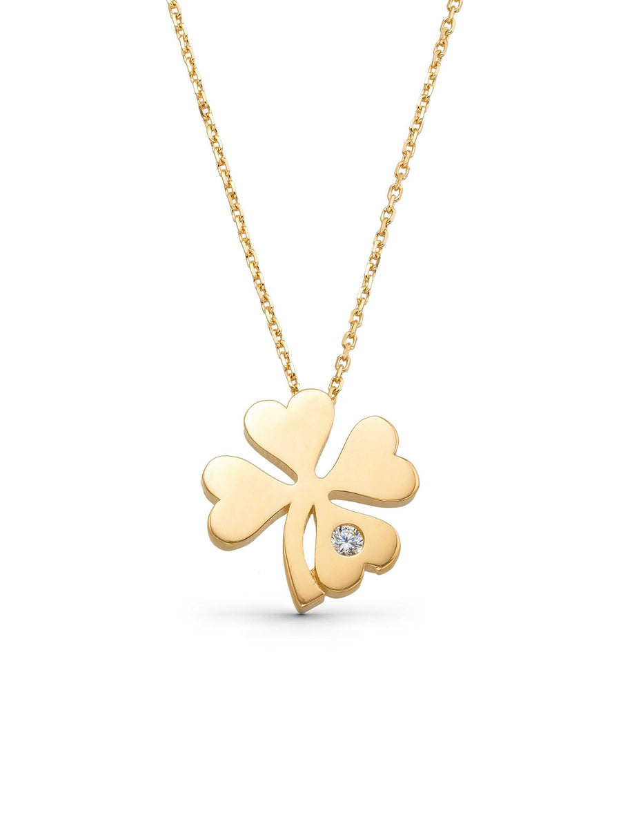 Solitaire Clover Necklace in 14K Gold
