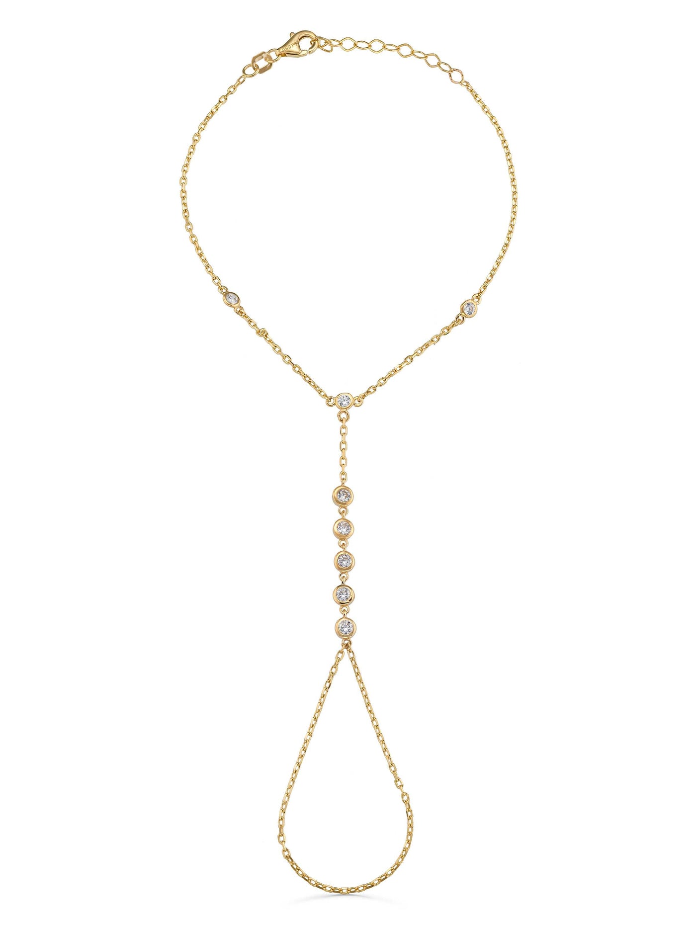 Single Chain Minimal Stone Hand Chain in 14K Gold by Elef Jewelry